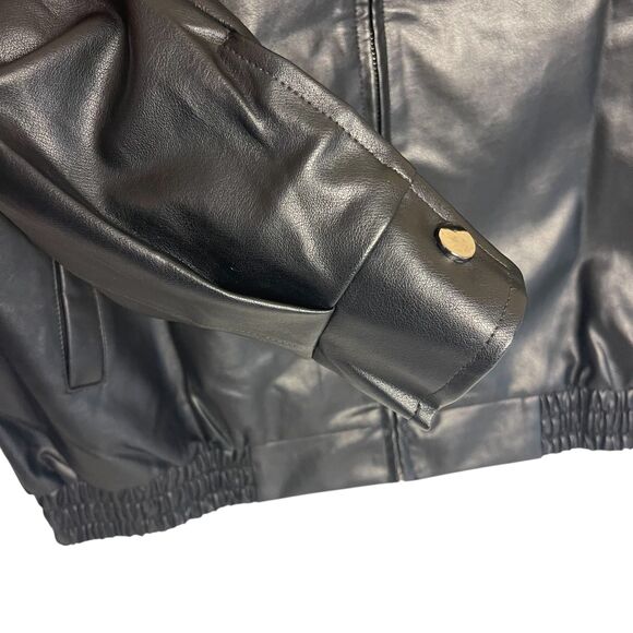 Automet Womens Black Faux Leather Bomber Jacket Sz M Zip Up Minimalist Modern - Picture 6 of 14